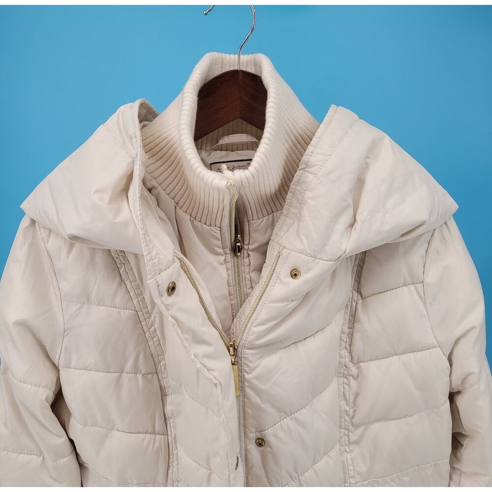 Kensie Outerwear Beige Long Puffer Coat W/ Oversized Hood Chic Size M No Belt - Picture 5 of 9